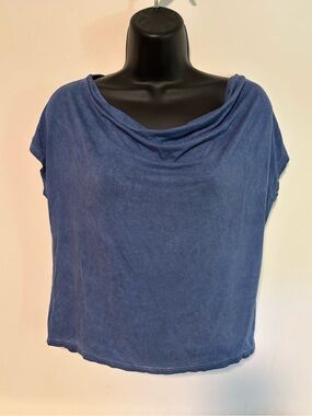 Y2K Draped Neck Short Sleeve Top Blue